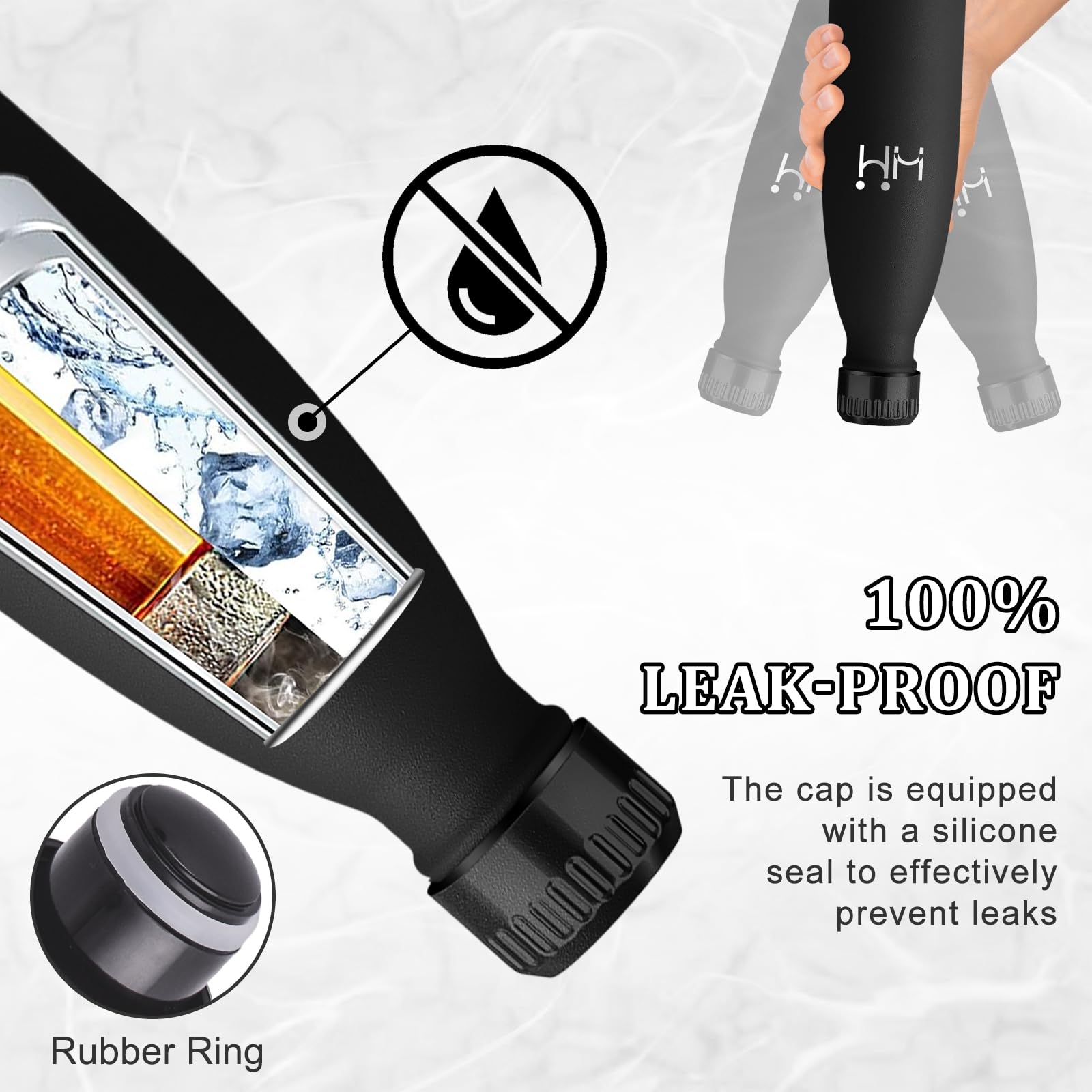 Borraccia Termica, Borraccia 500 ml, Borracce Acciaio Inox, Bottiglia Termica Senza Perdite, Mantiene Caldo per 12 Ore/Freddo 24 Ore, Borracce Termiche per Scuole, Viaggio, Palestra, Sportio