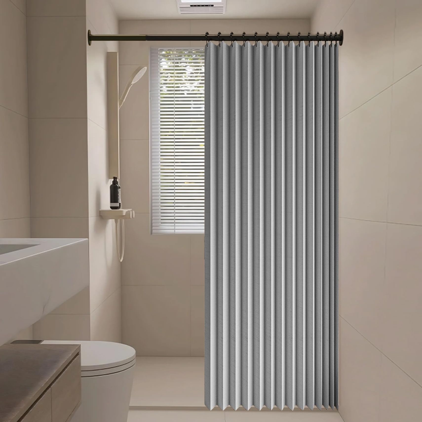 Rideau accordéon séparateur de pièce pliable gris occultant pour chambre