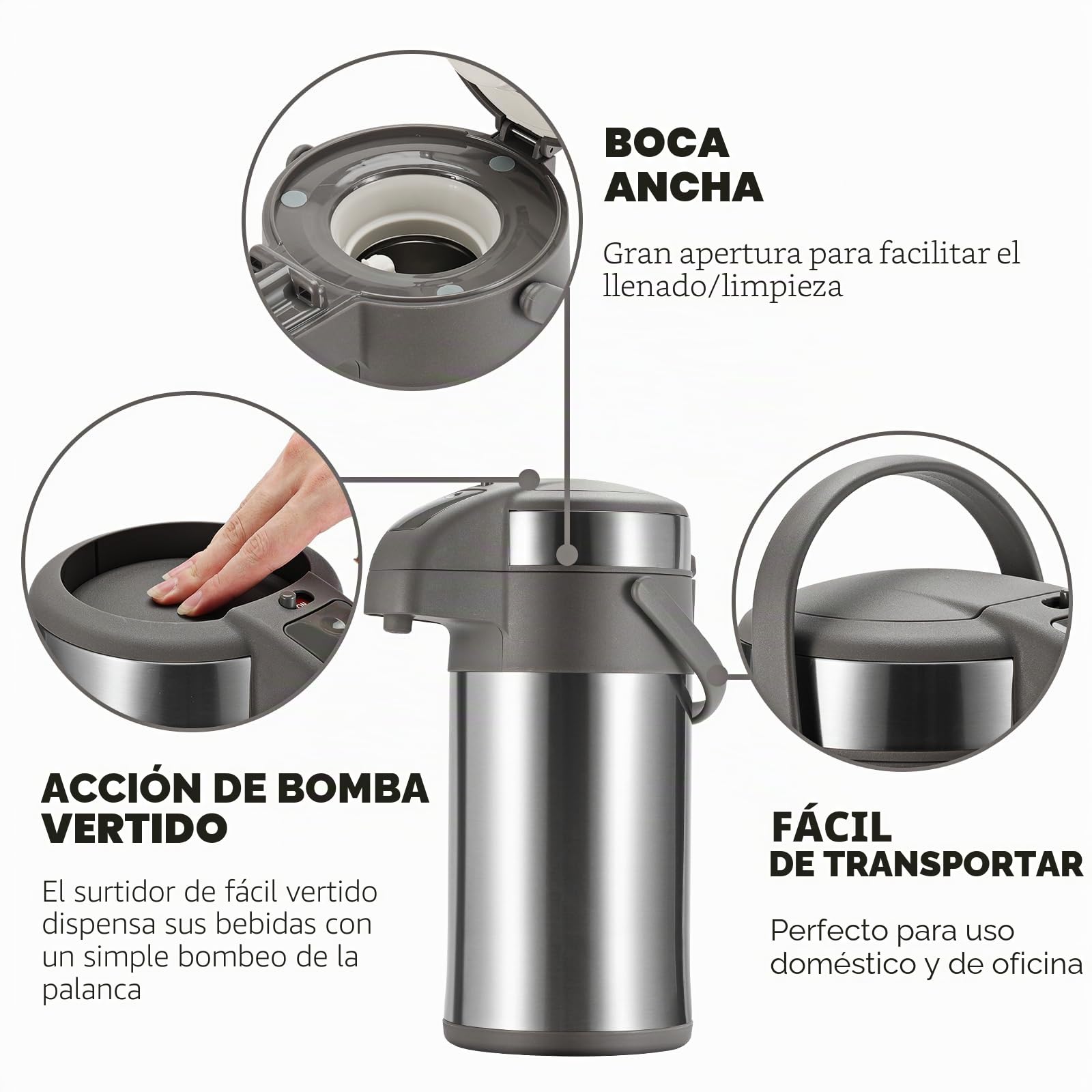 Botella de Acero Inoxidable de 3 Litros, Dispensador de Bebidas Calientes y Urna de Agua, Jarra Perfecta para Café y Té