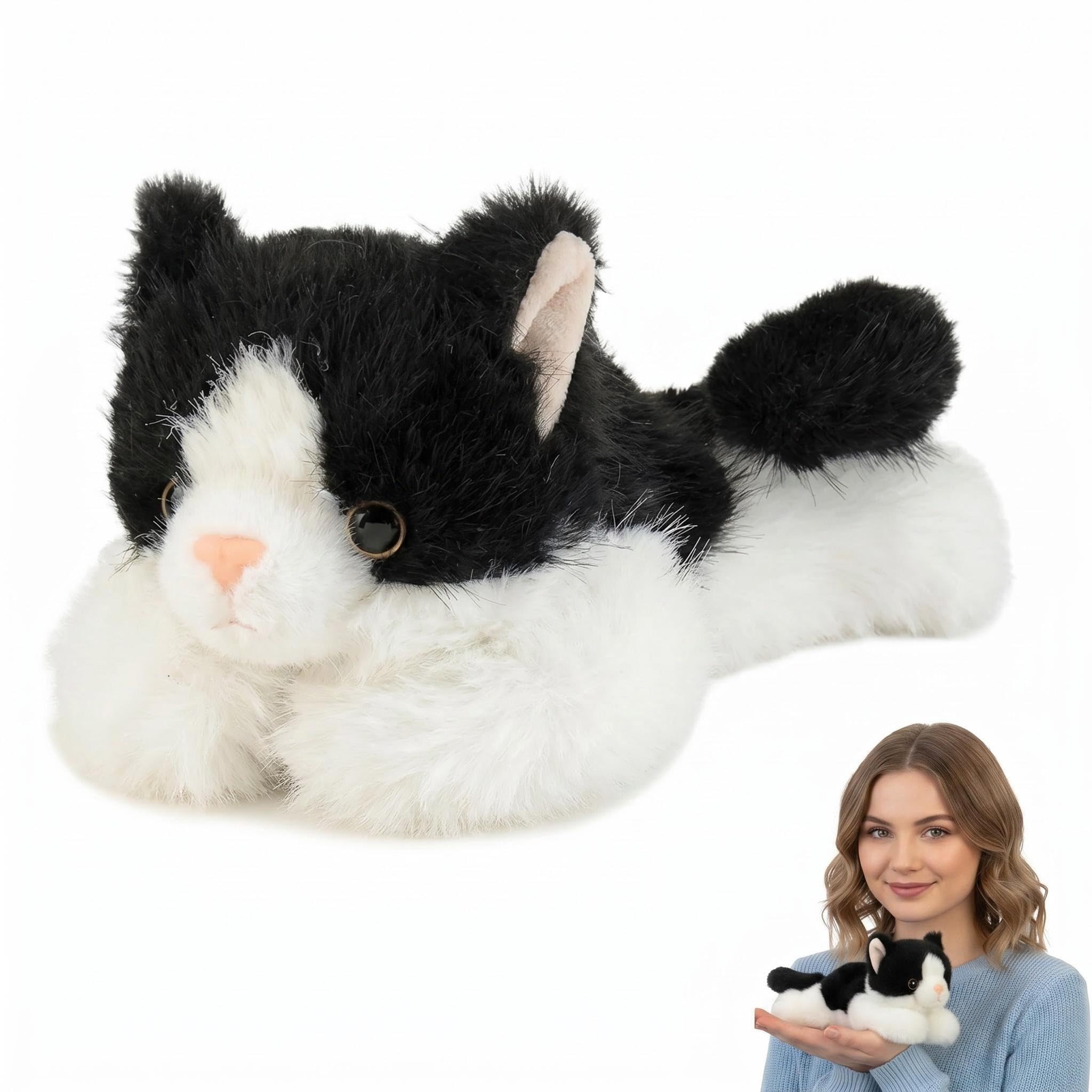 Cosiesnest 19cm Cat Plush Soft Toy Stuffed Animals Plush Weighted Cat Plush Premium Stuffed Animal Soft Kawaii Plush Toy for Cuddling, Black & White
