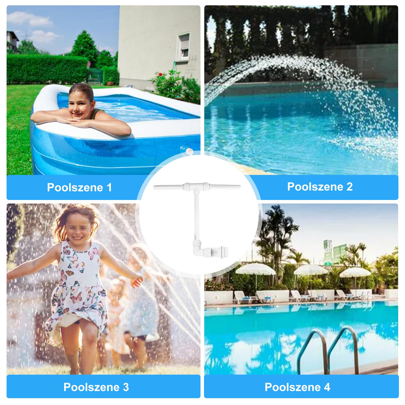 Fuente de agua doble de HOSPAOP, cascada ajustable para piscina y spa, blanco