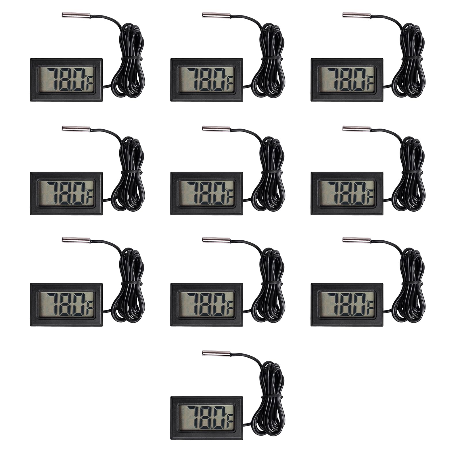 10 Pieces of Digital LCD Thermometers, Temperature Digital LCD Refrigerator Thermometers, Water Temperature, with Probes, in Fahrenheit.