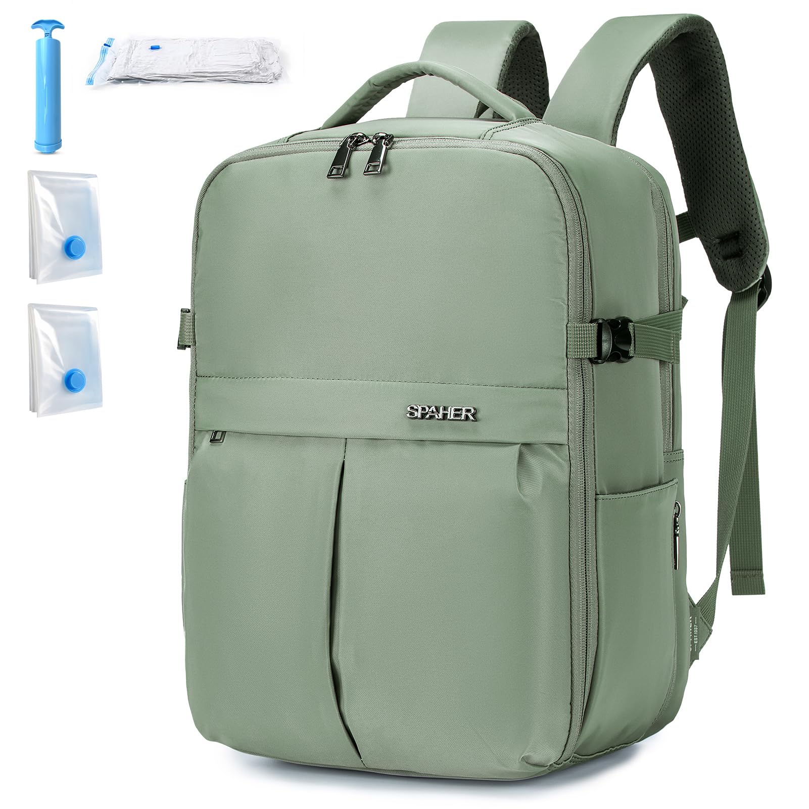 SPAHER 25L Sac à Dos Voyage Cabine Avion 40x30x20 Wizzair Vueling Bagage Cabine Sac à Dos Ordinateur Portable 15,6 Pouces Imperméable avec 2 Sac sous Vide Bagage à Main Homme Femme