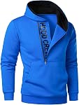 HOOD CREW Mens Casual Pullover Hoodies Half Zipper Print Hooded Sweatshirt with Pocket