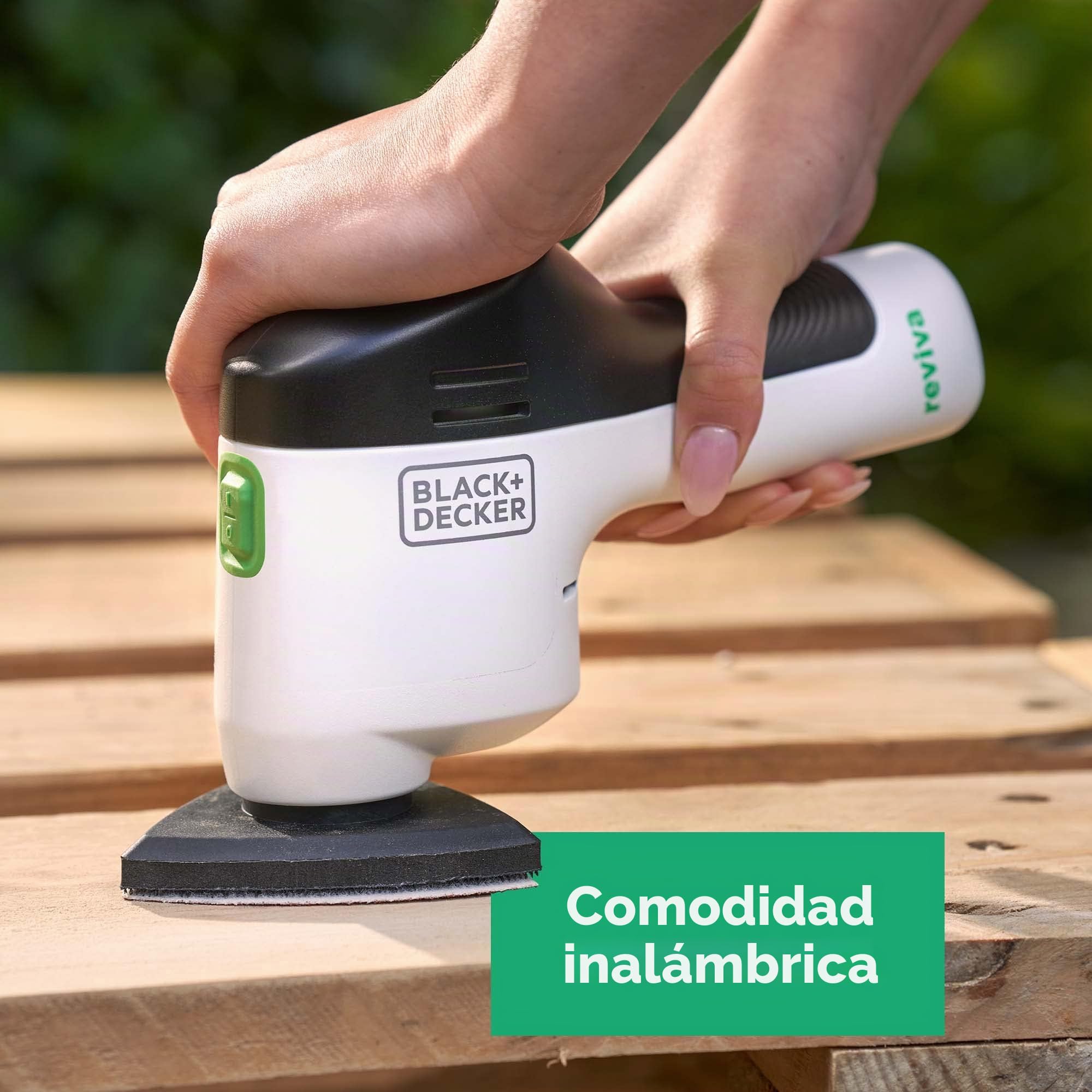 BLACK+DECKER Reviva - Lijadora inalámbrica ecológica de 12 V hecha de 50% material reciclado para toques finales a necesidades de bricolaje, REVDS12C-GB