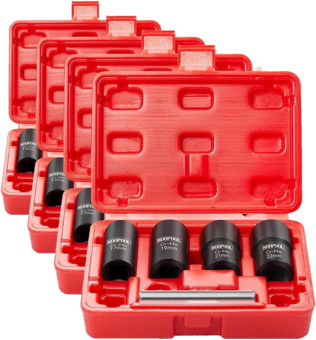 Twist Socket Set 5 Pcs Lug Nut Remover, Bolt Nut Extractor Set, Metric 17-22mm Wheel Lock Removal Kit with Drift Punch Nut Removal Bar