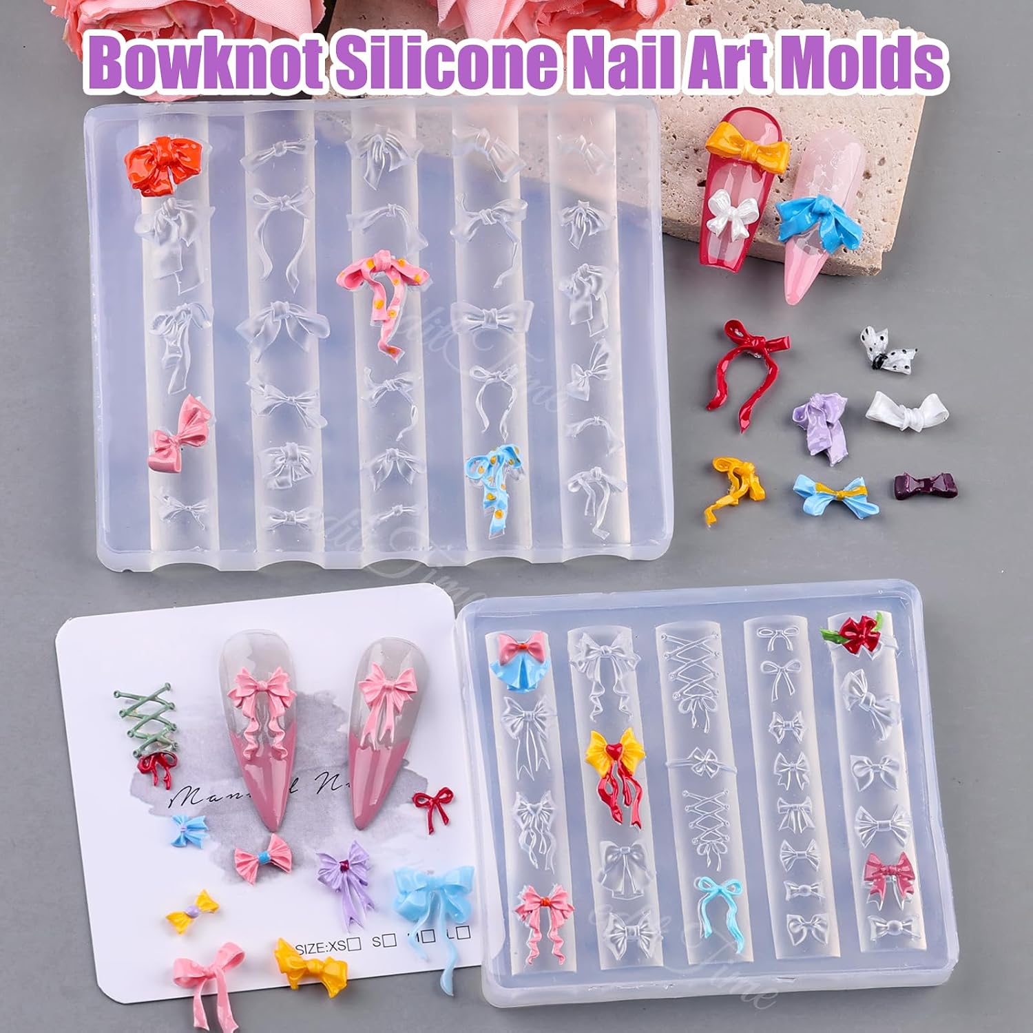 4Pcs Bowknot Silicone Nail Art Molds 3D Bows Nail Charms Molds