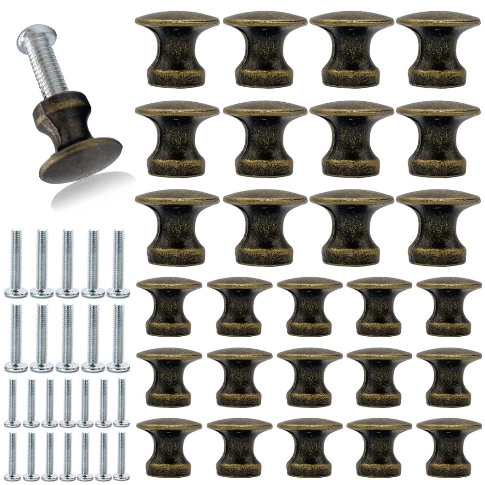 GeoGeoDIY 40Pcs Two Sizes Mini Vintage Cabinet Drawer Pull Handles, Vintage Style, for Gift Case Drawer Jewelry Box Cabinet Cupboard Pull Handle with Mounting Screws (Bronze)
