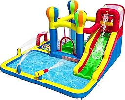 Baralir Bouncy Castle with Water Slide – Backyard Inflatable Water Park with 4 Sprinklers, 2 Splash Pools, Fits 5 Kids, Perfect for Summer Fun & Cooling Down
