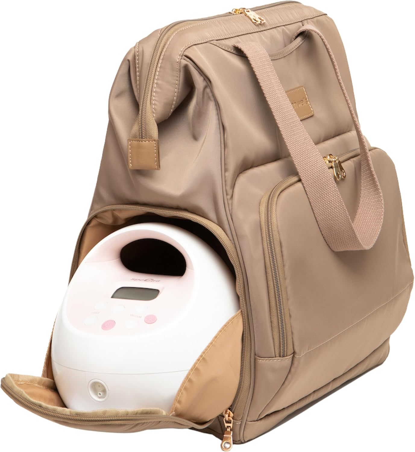 Sarah Wells Norah Breast Pump Backpack for Work & Travel – Insulated Milk Storage, Laptop Sleeve, Stylish Diaper Bag Alternative with Wide-Open Frame – Hands-Free Pumping Bag (Latte)