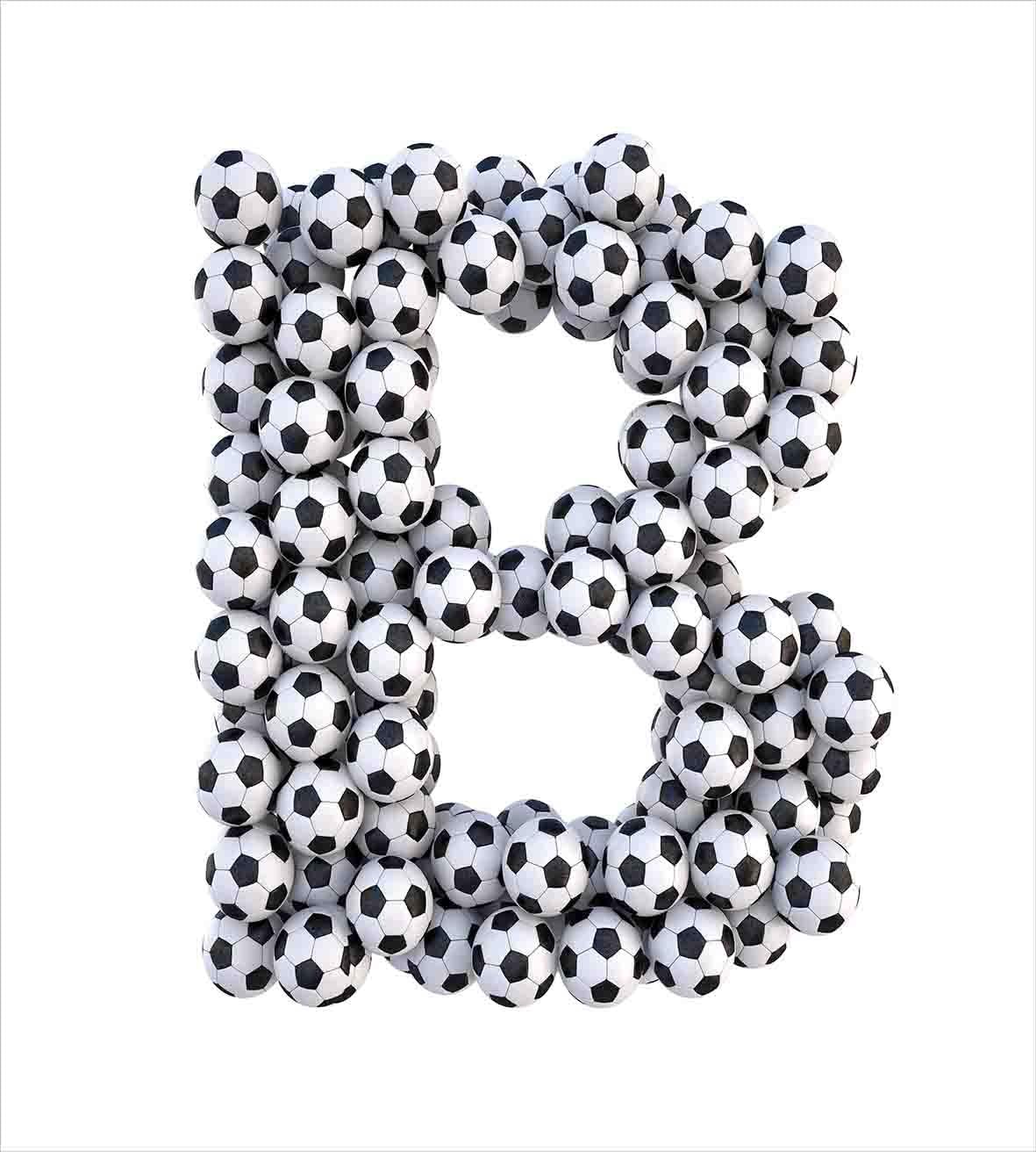 Ambesonne Letter B Duvet Cover Set, Soccer Themed Letter Monochrome Classical Balls Pattern Sports Themed Design, Decorative 3 Piece Bedding Set with 2 Pillow Shams, Queen Size, White Charcoal Queen White Charcoal