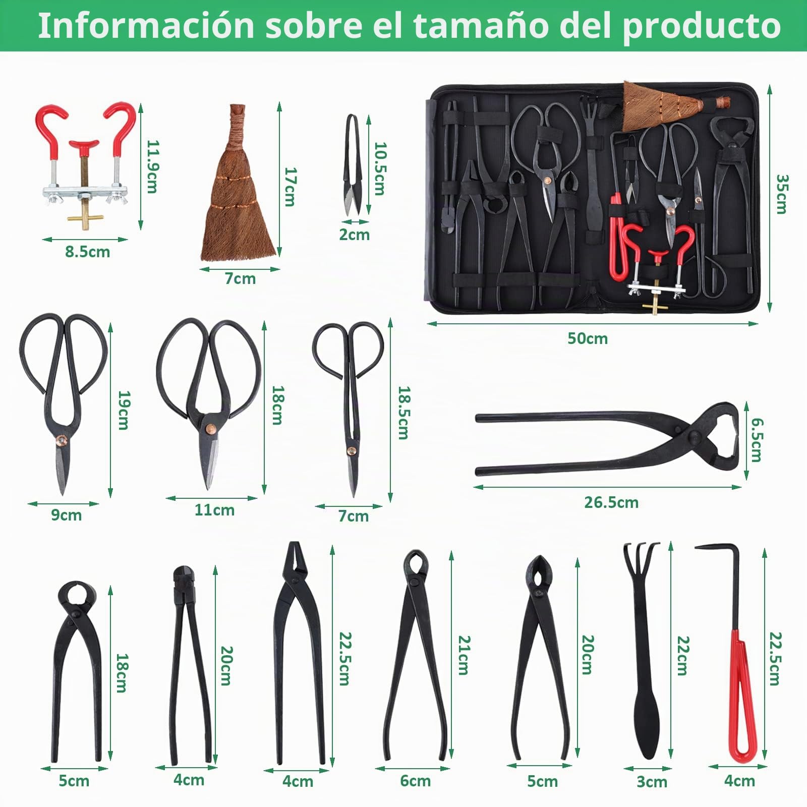 Juego de Herramientas de bonsái de 14 Piezas de Acero al Carbono para Jardinería, Incluyen Tijeras, Alicates y Tijeras de Podar para Jardineria Casera y Plantas de Balcón(C)