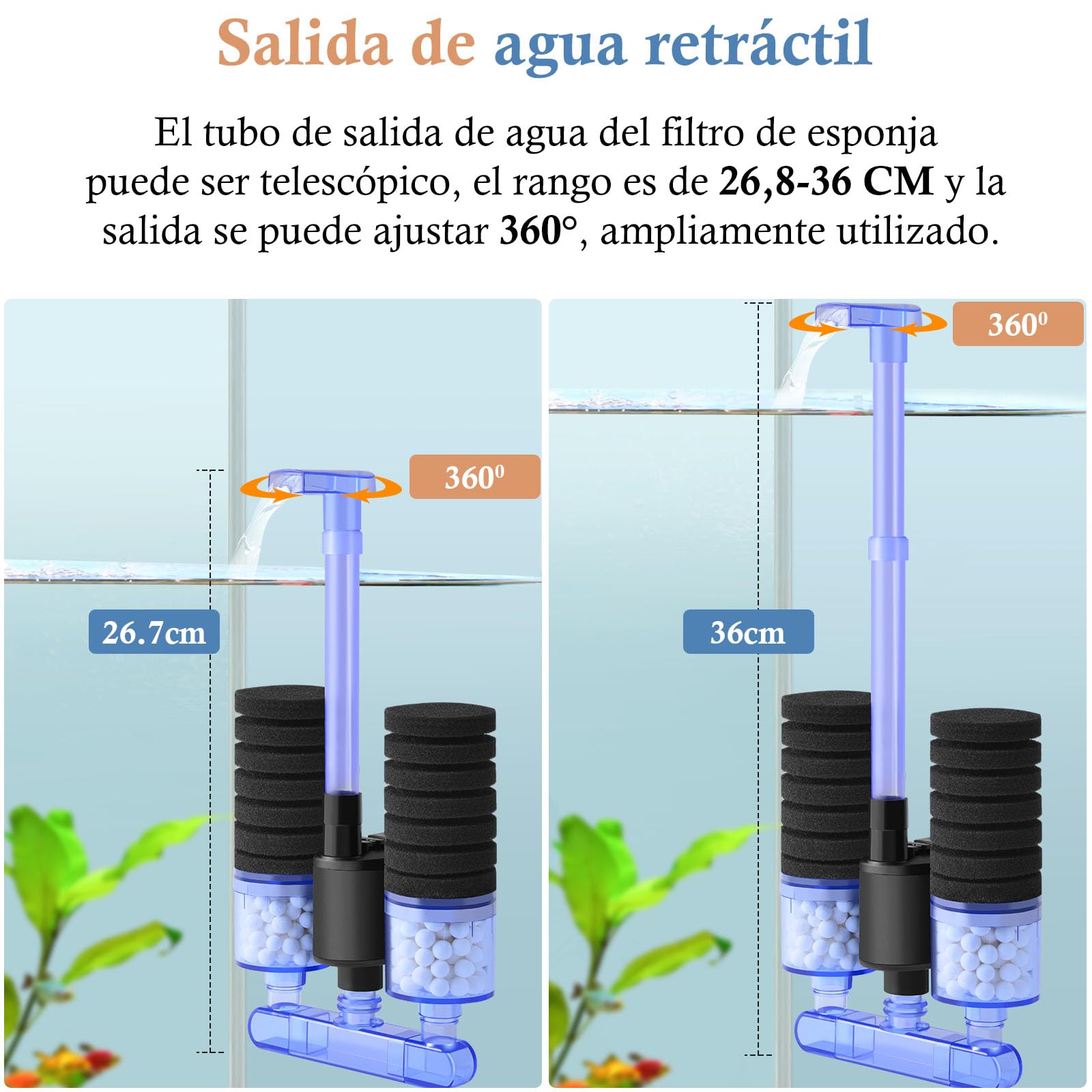 FEDOUR Filtro de Esponja para Acuario con Bomba de Agua, Filtro Acuario Eléctrico Silencioso, Filtro Pecera con 4 Esponjas Filtrantes y Bolas de Cerámica, para Peceras yTortugas y Camarones Hasta 150L