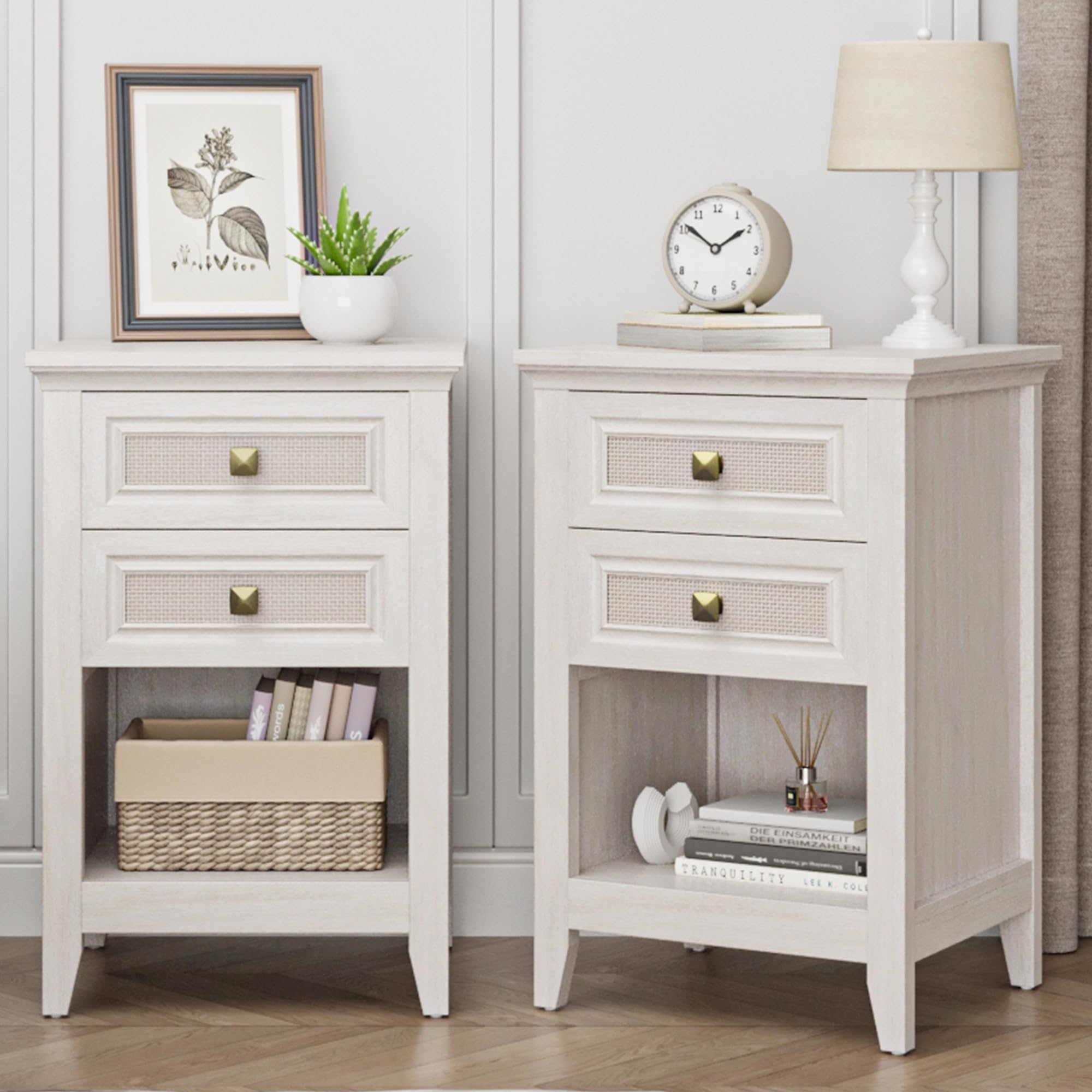 Amazon.com: RoyalCraft Farmhouse Nightstand Set of 2, Boho Bedside ...