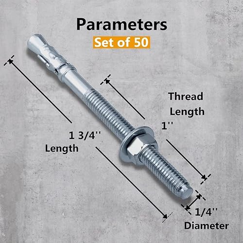 Miniatura 86 de Party Animals Anclaje de cuña de 3/8 x 5 pulgadas, 5 pernos de anclaje industriales cincados para cemento, hormigón