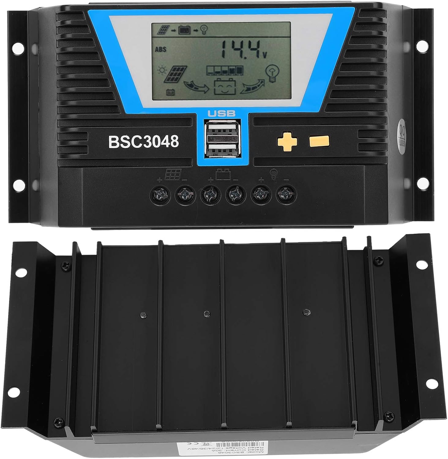 Cuifati 30A MPPT Solar Controller front and bottom view
