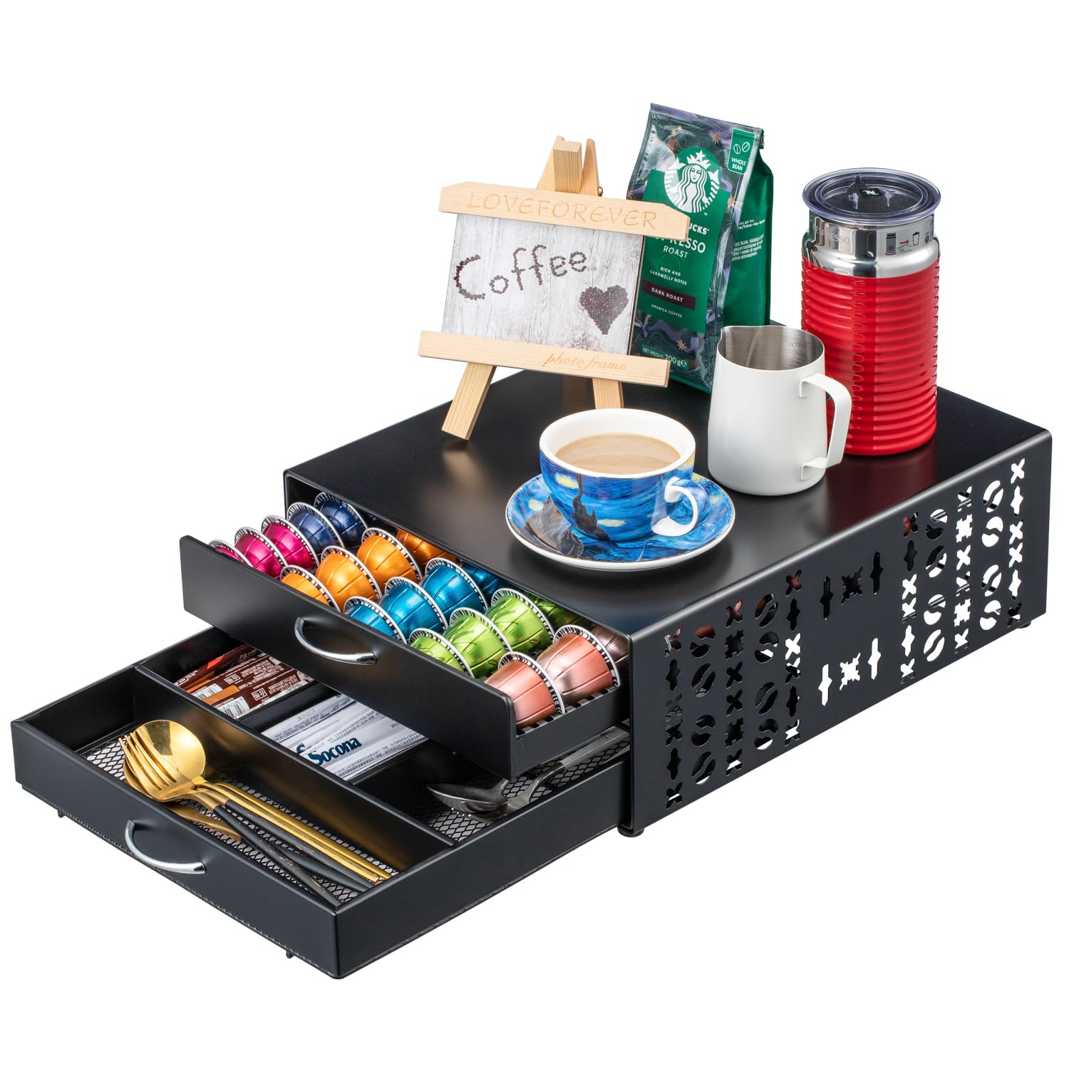 FlagShip Vertuo Kapselhalter, Kaffee-Zubehör, Organizer für Nespresso-Kapseln, große Kapazität, passend für alle Größen, Kaffeestation für Kaffee-Bar