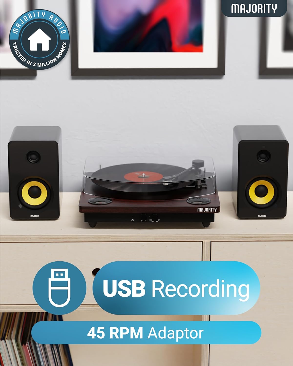 Mayoritas Moto Turntable némbongkeun port USB sareng adaptor 45 RPM.