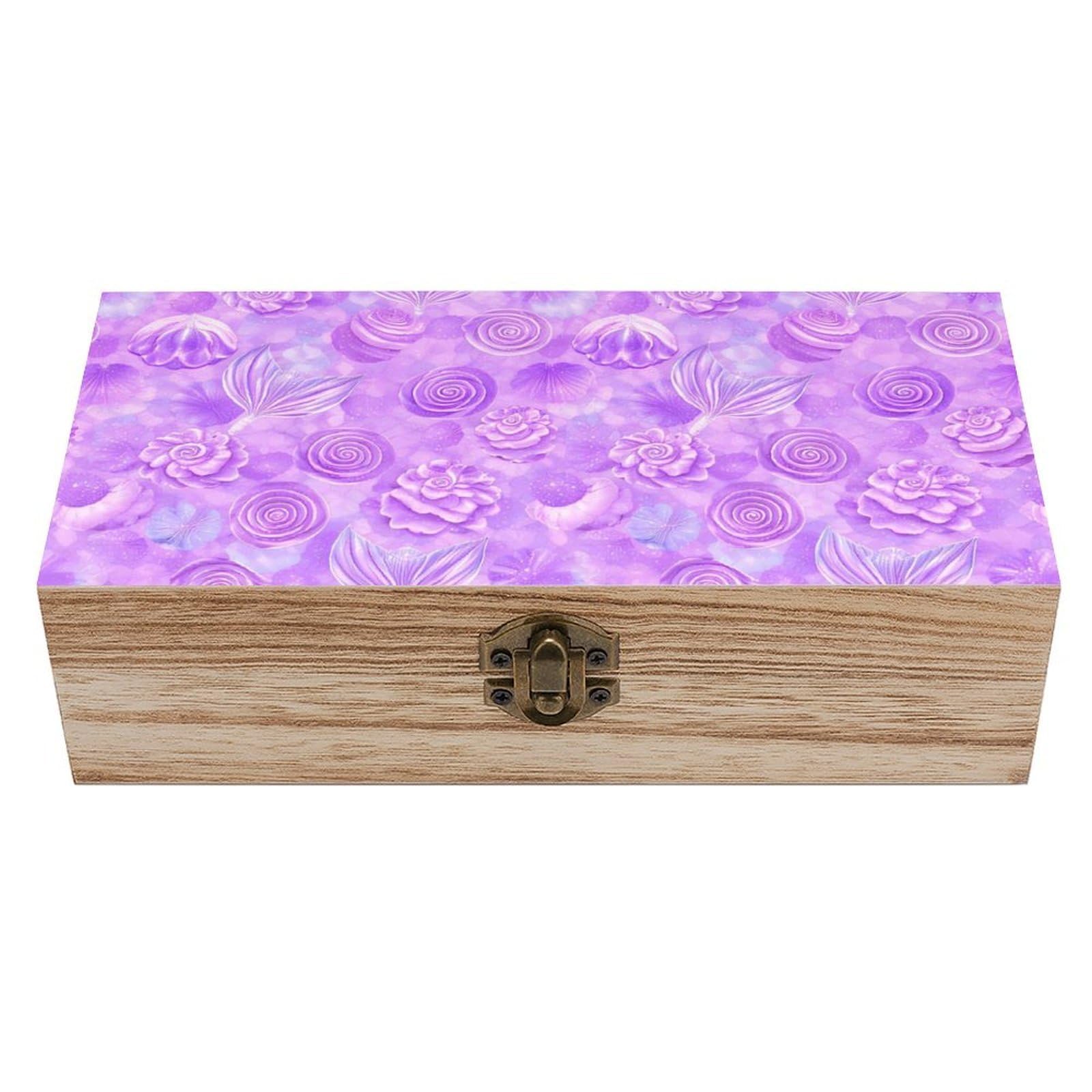 HLBSDM Purple Mermaid Fish Scales Wooden Storage Box