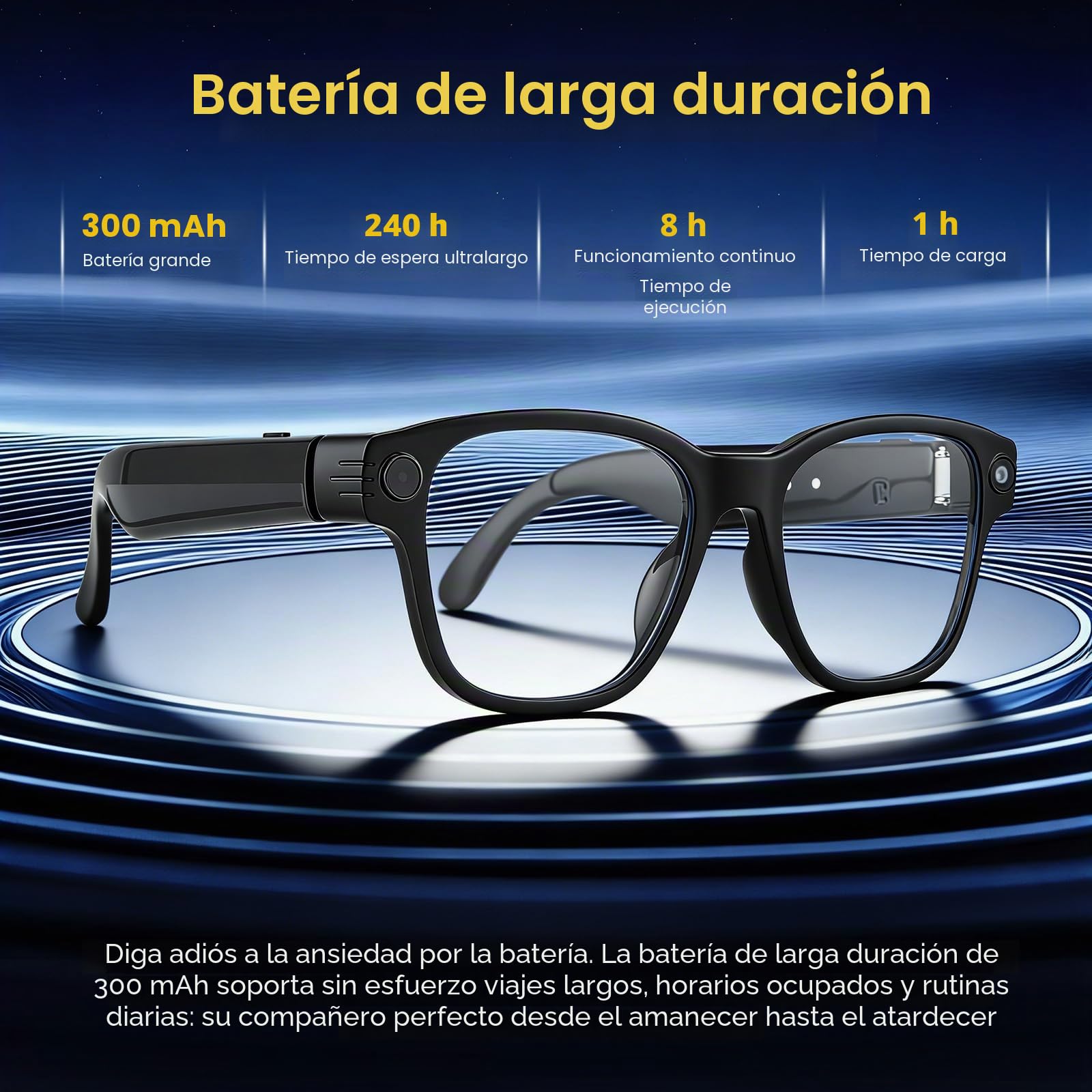 Gafas inteligentes AI con cámara HD de 8MP y video de 1200P – Lentes intercambiables, batería de 270mAh, micrófono dual con reducción de ruido, Bluetooth, WiFi y traducción en vivo – para