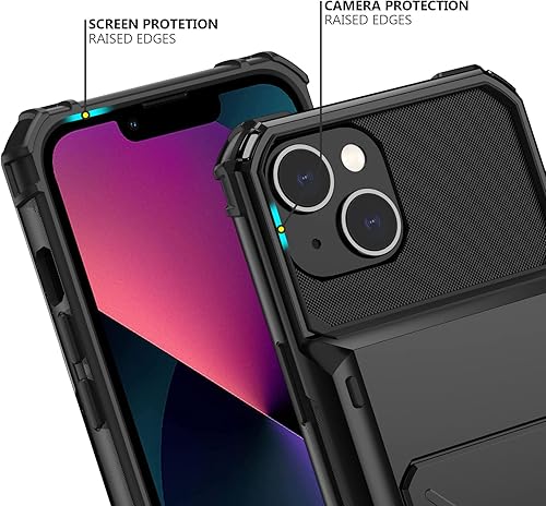 Miniatura 4 de Nvollnoe Funda para iPhone 13 con tarjetero almacena 5 tarjetas Funda tipo cartera de doble capa resistente a prueba de golpes con ranura oculta