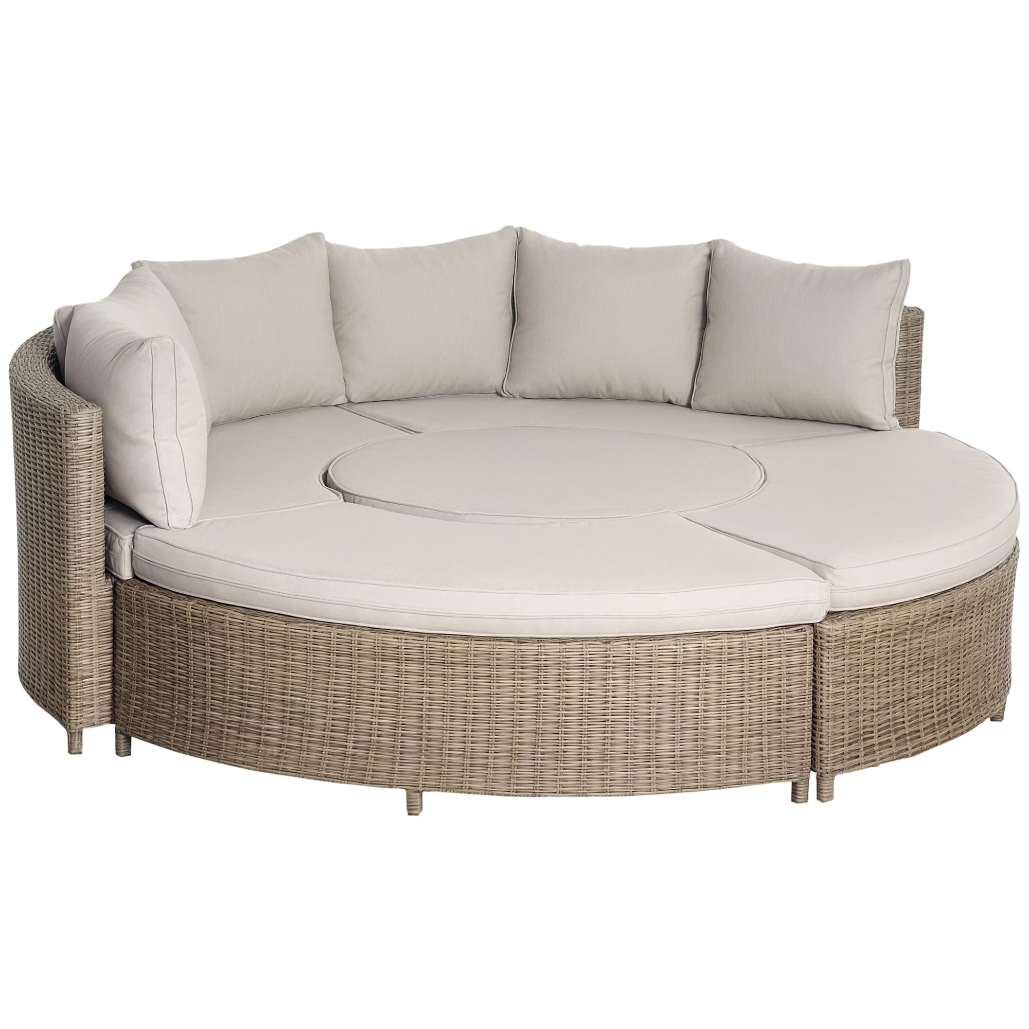 Outsunny 5 Pcs Outdoor Rattan Lounge Chair Round Daybed Table Set W/ Cushion