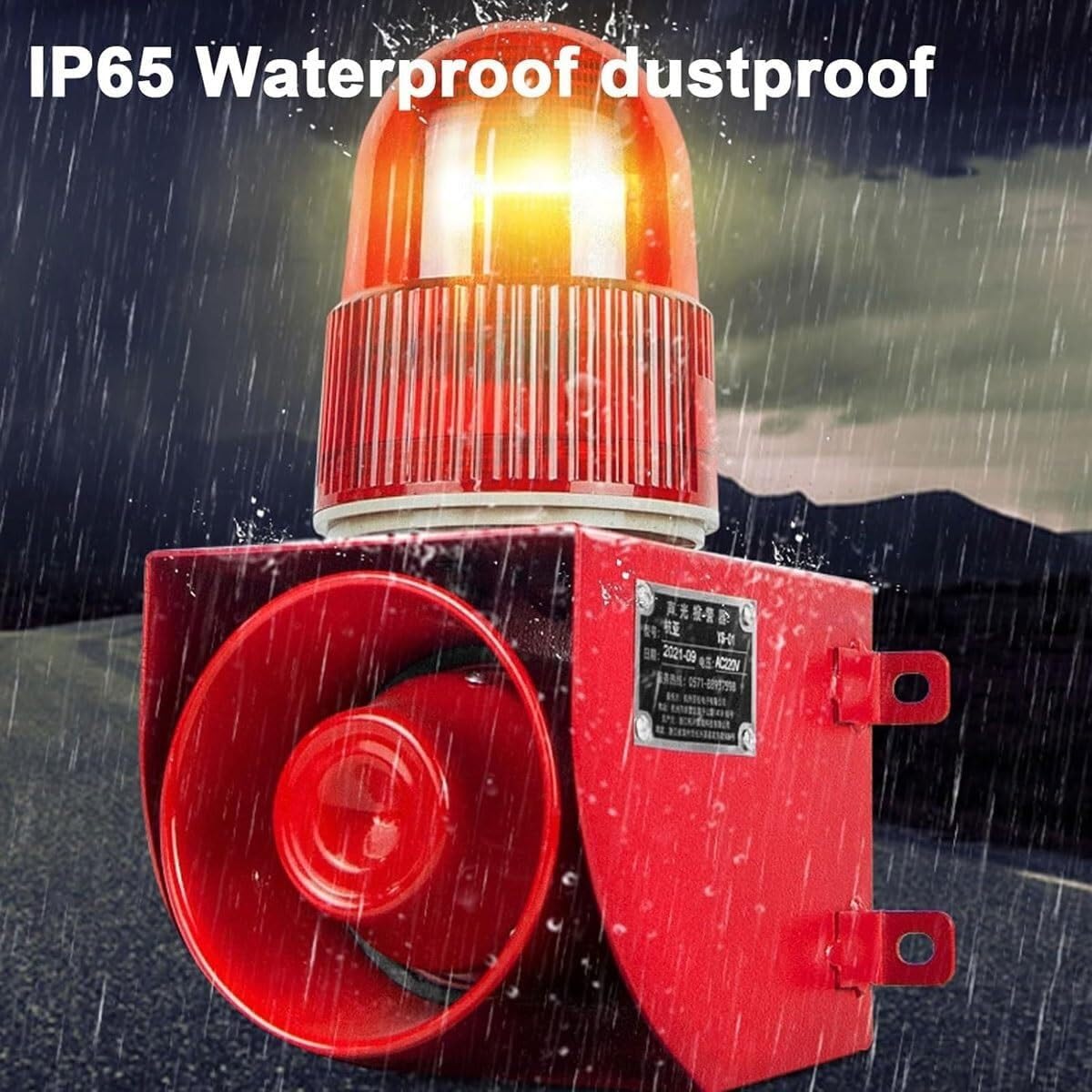 Sirena de Alarma Industrial con luz estroboscópica LED, avisador acústico y Luminoso Impermeable IP65 para Exterior, grúa, Carretilla y almacén, Sonido Ajustable 0-120 dB con Caja de Control