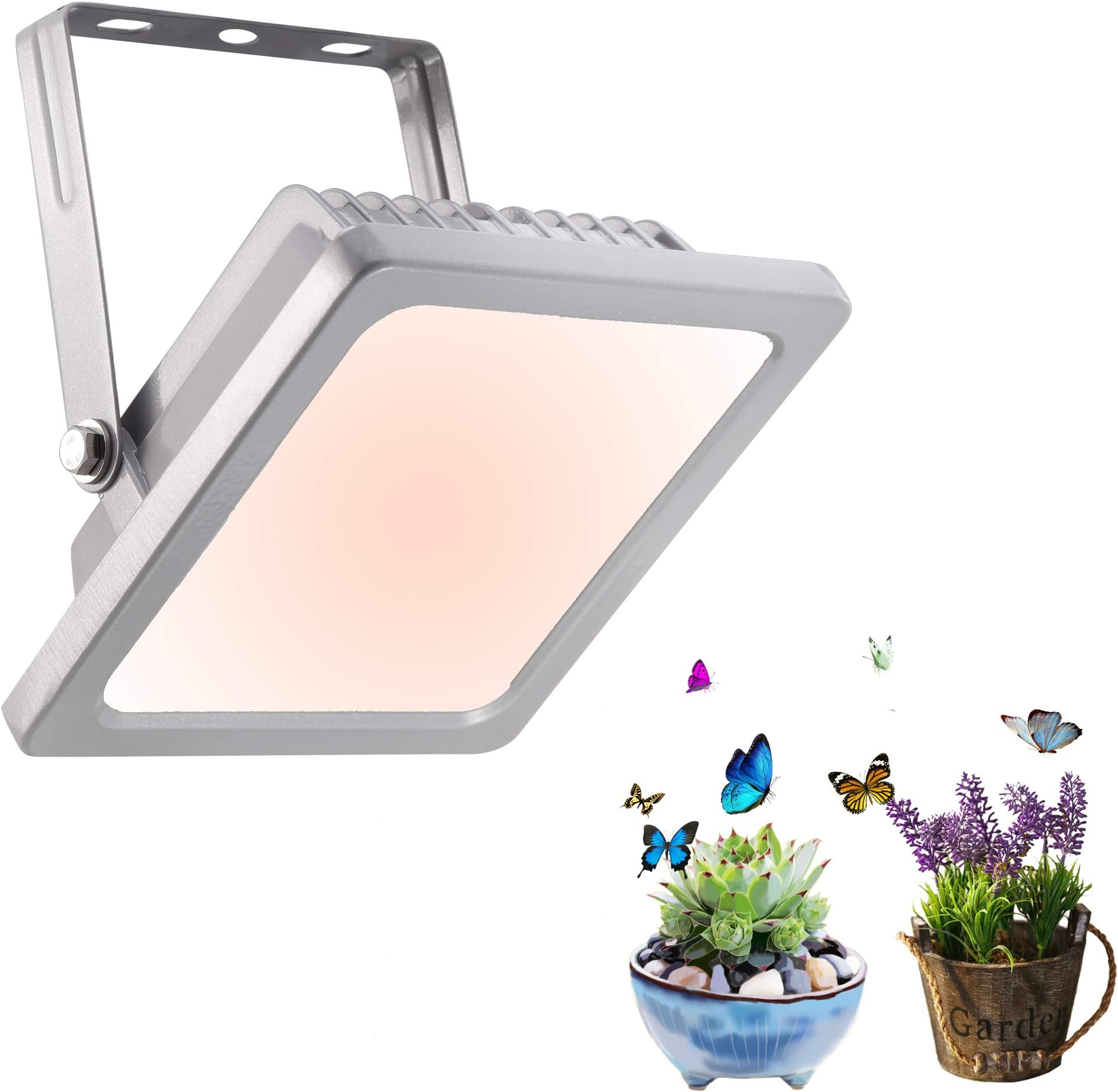 Full Spectrum LED Grow Light, IP44 Waterproof Flood Light Plug and Play Plant Light, Warm White Growing Lamps for Hydroponics Herb Veg and Flower