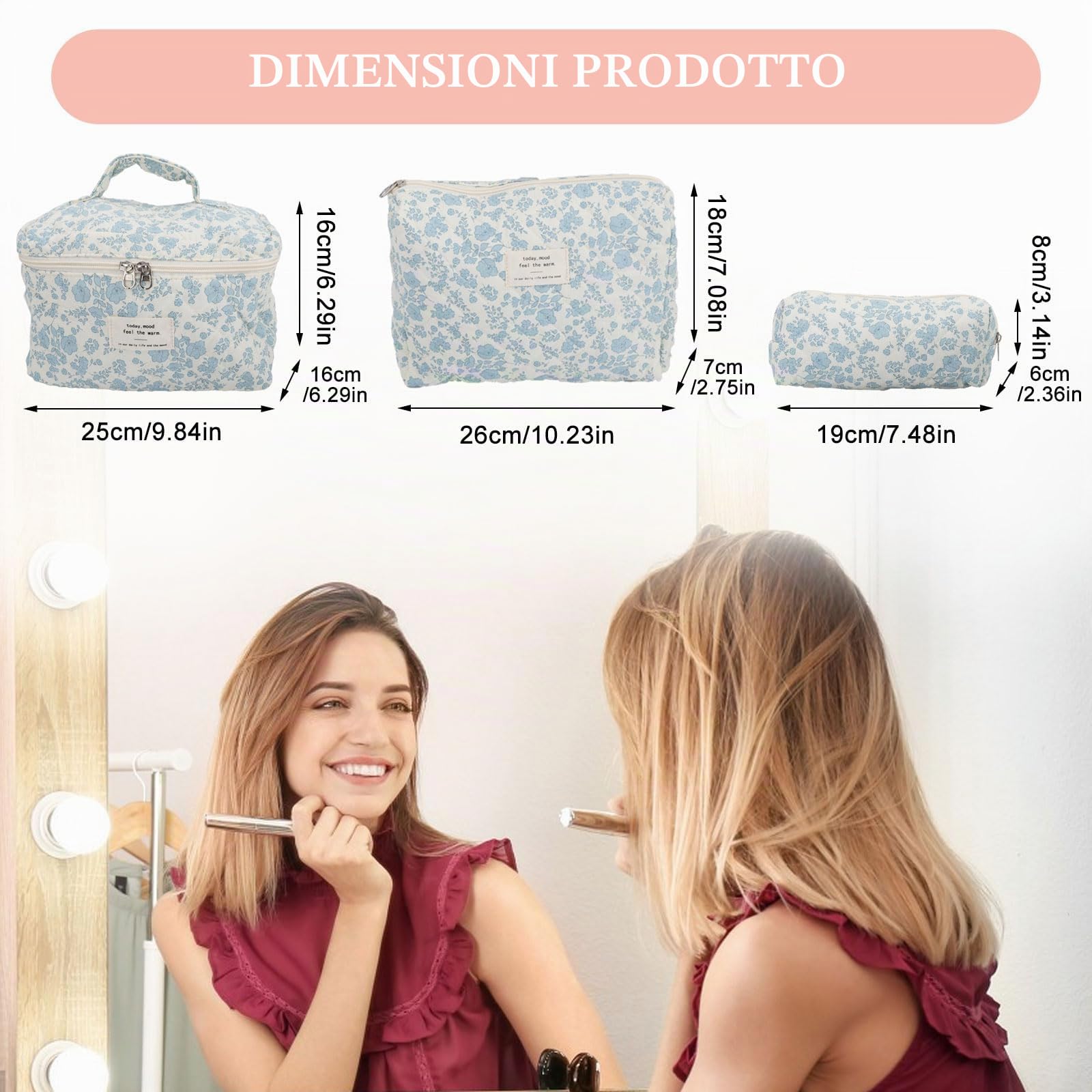 3 Pezzi Borsa Cosmetica Trapuntata, Beauty Case Da Viaggio Donna Grande Capacità Pochette Portatrucchi Viaggio Borsa Cosmetica Grande Beauty Trapuntato Grandei Da Toilette Makeup Bag Organizer