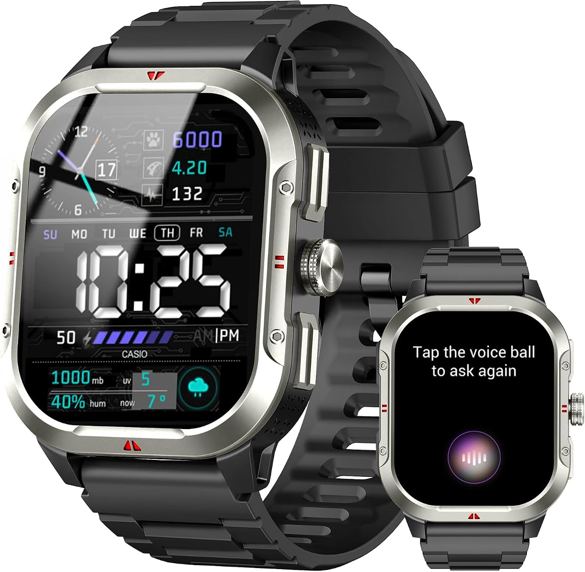 Smart Watch for Men Built-in GPS, 2.06" Military Fitness Tracker IP68 Waterproof, Fitness Watch with Heart Rate/Sleep, Smartwatch with Answer/Make Calls, 100+ Sport Modes for iPhone/Android, Black