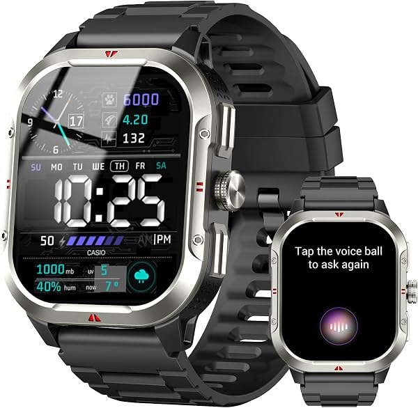 Smart Watch for Men Built-in GPS, 2.06" Military Fitness Tracker IP68 Waterproof, Fitness Watch with Heart Rate/Sleep, Smartwatch with Answer/Make Calls, 100+ Sport Modes for iPhone/Android, Black