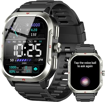 Military Smart Watches for Men Answer/Make Calls, 2.06" Smart Watch with GPS, Fitness Trackers with Heart Rate/Sleep/Blood Pressure/100+ Sport Modes, IP68 Waterproof Watch for Android/iPhoneBlack
