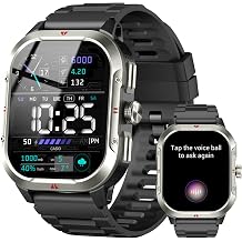 Smart Watch for Men Built-in GPS, 2.06" Military Fitness Tracker IP68 Waterproof, Fitness Watch with Heart Rate/Sleep, Smartwatch with Answer/Make Calls, 100+ Sport Modes for iPhone/Android, Black
