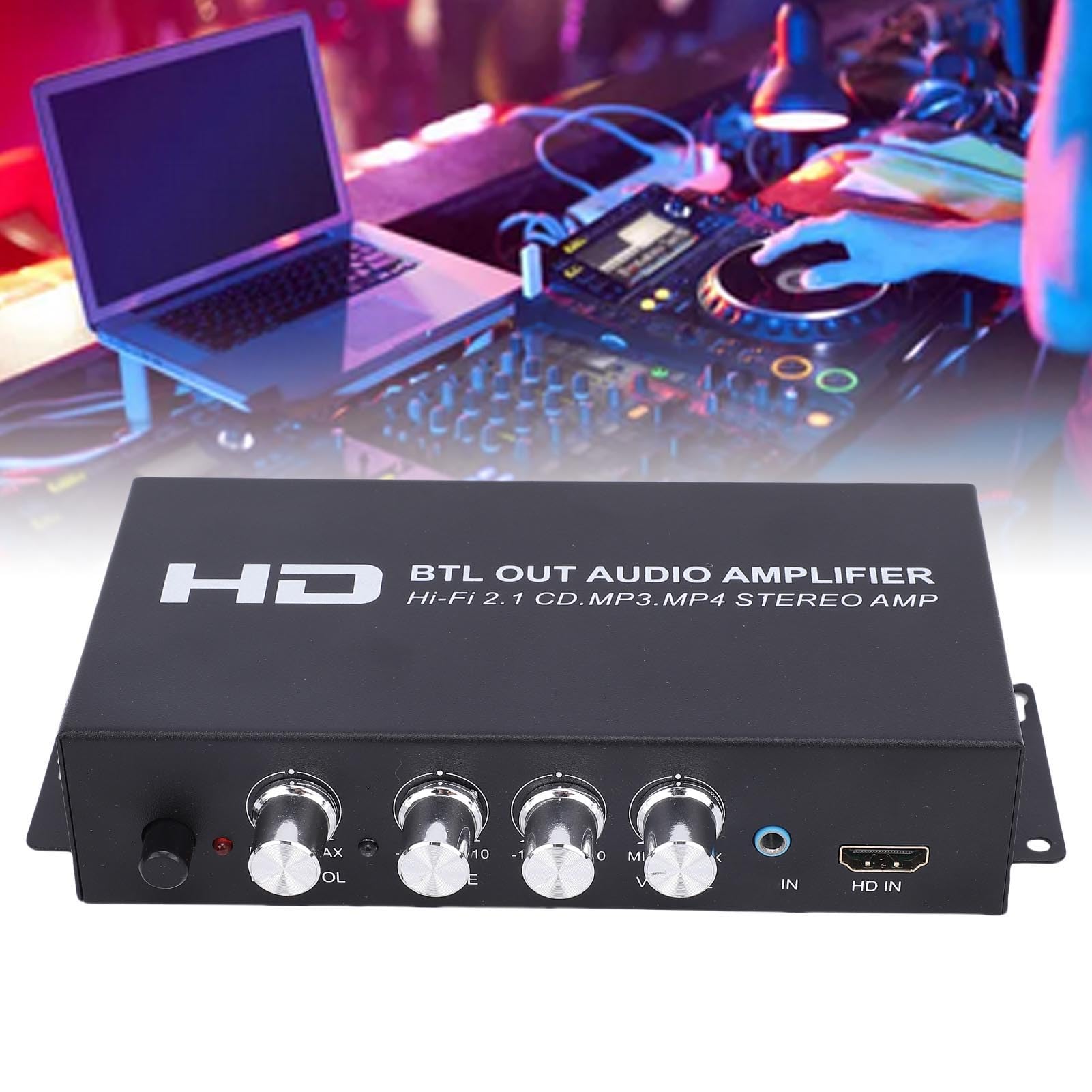 Amplificador Estéreo Bluetooth M045, Receptor de Sonido 2 Canales HiFi, Potencia 2x80W, Entrada HDMI y AUX, para Cine en Casa Karaoke Altavoces