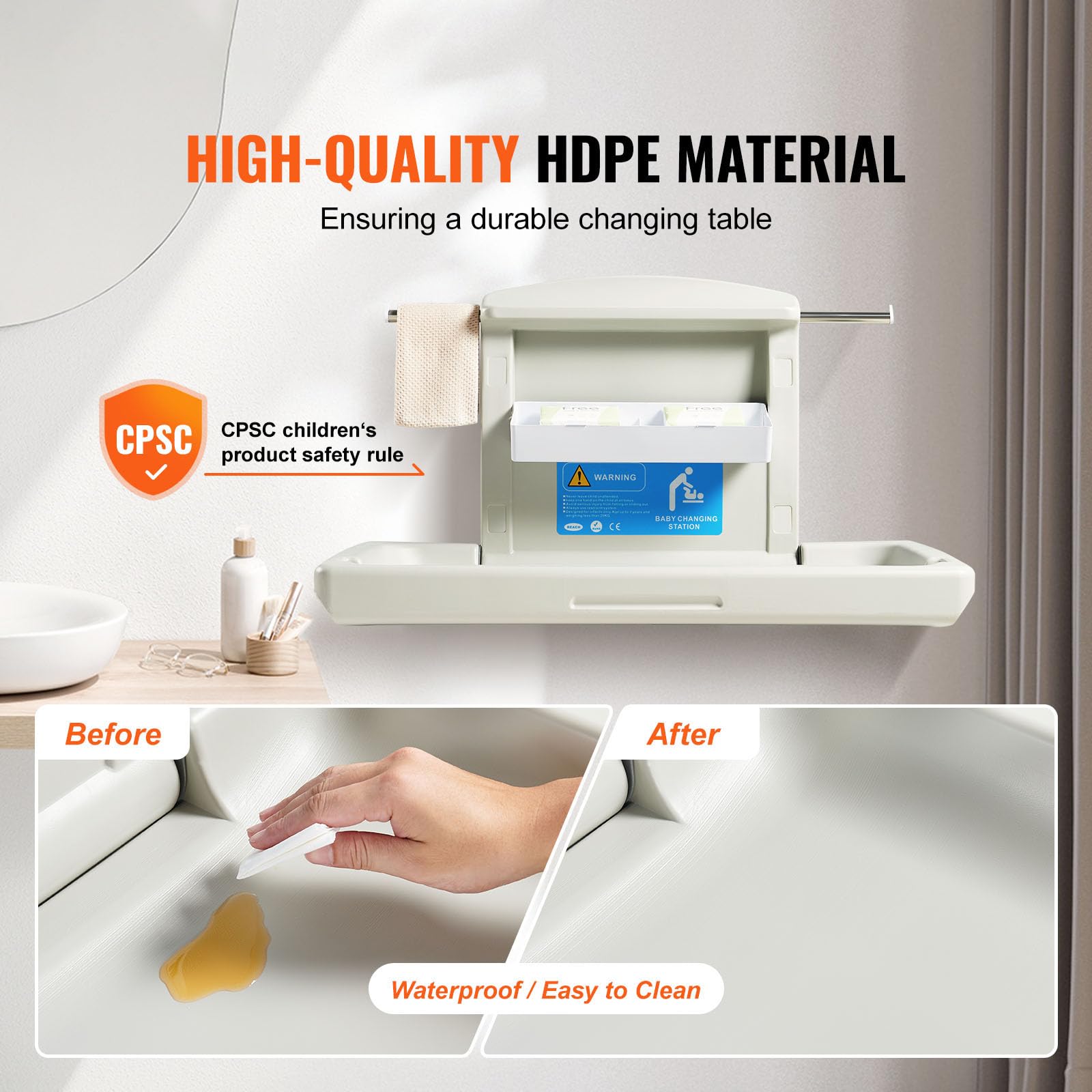 Happybuy Wall-Mounted Baby Changing Station, Horizontal Foldable with Straps & Rods, for Newborns