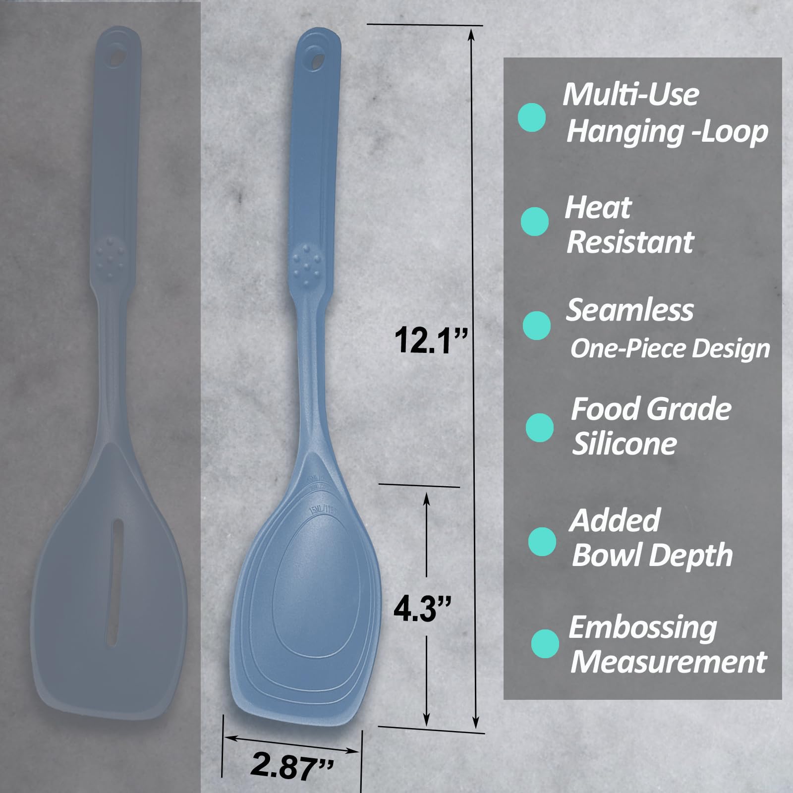 Cuchara de cocina grande de silicona, juego de cucharas sólidas antiadherentes con perno profundo y marca de medición para mezclar, servir, escurrir, recoger, raspar, utensilios de cocina resistentes