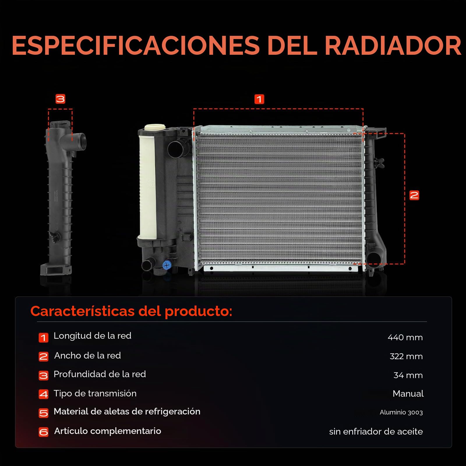 Frankberg Radiador enfriador de agua enfriador de motor transmisión | Compatible con: Serie 3 Compact E36, Serie 3 Touring E36, Serie 3 E36, Serie 3 Convertible E36, Serie 3 Coupé E36