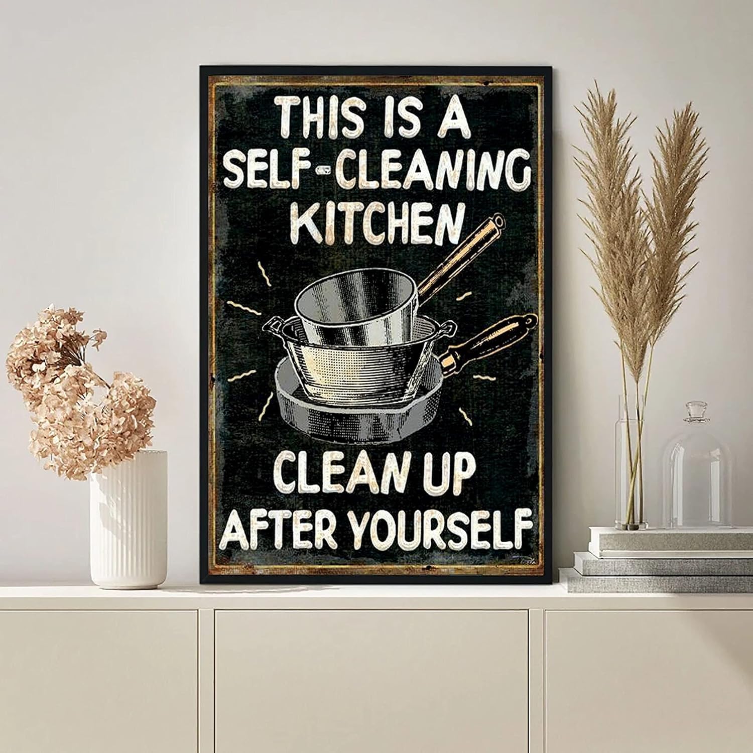 Viewkedt Self-Cleaning Kitchen Funny Poster, Humorous Nostalgic Kitchen Wall Art, 6x8 Inch Metal Sign