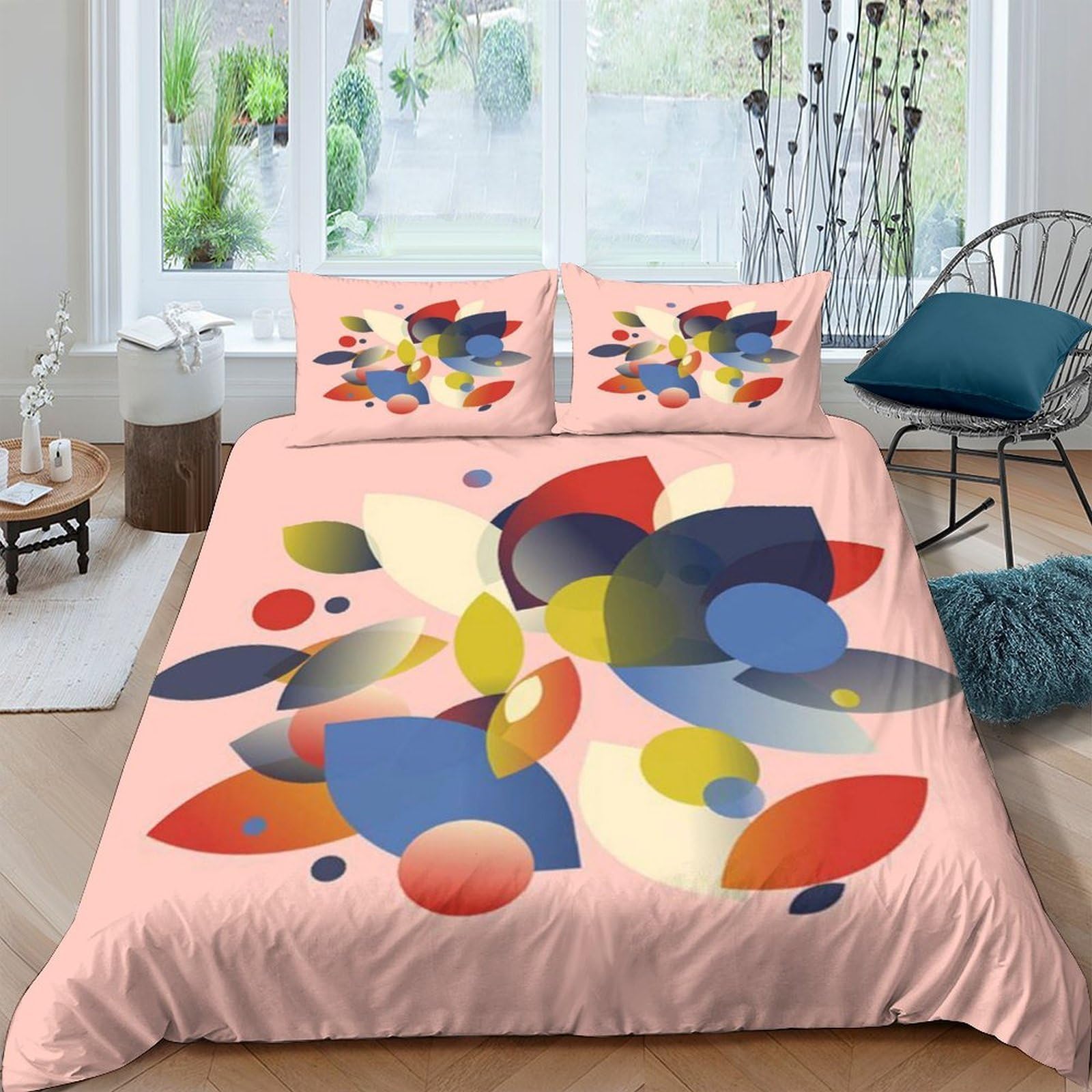 GPLZQXKJNH 3D Printed Abstract Colorful Leaf Duvet Cover Microfiber Soft Breathable Geometric Bedding Set with 2 Pillowcases for Bedroom Decor Single（135x200cm）