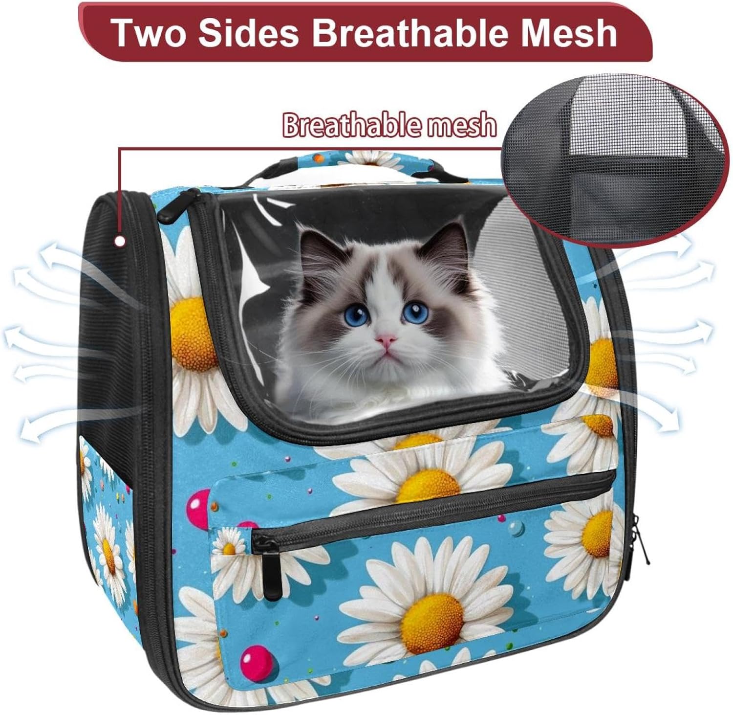 Daisy Flower (1) Pet Carrier Airline Approved Soft Sided Portable Cozy Travel Pet Bag, Car Seat Safe Carrier for Cats and Dogs