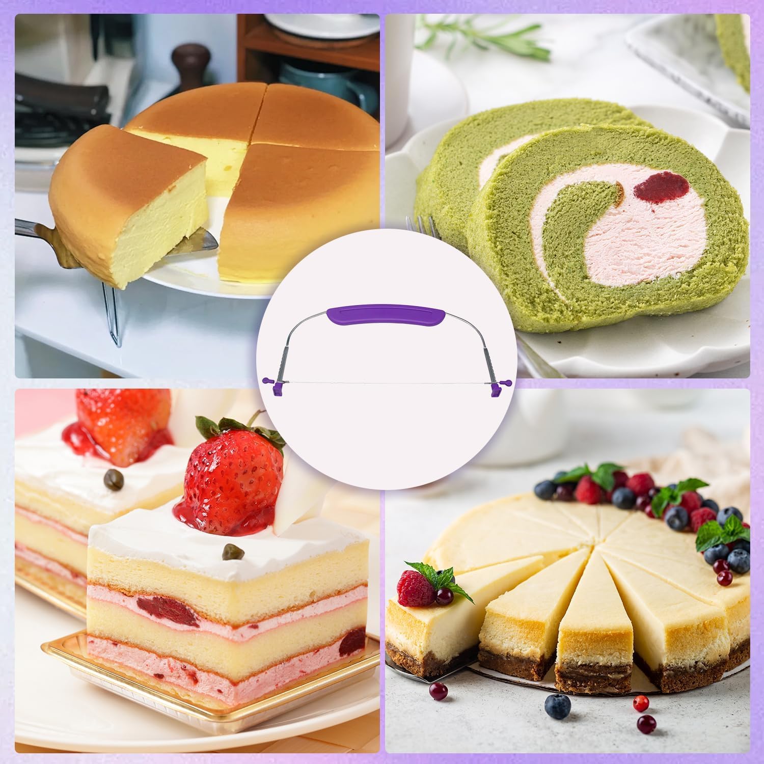 Coupe-Gâteau,Trancheuse à Gâteau Réglable,Niveleur De Gâteau,Couteau à Gâteau à Bord Dentelé,Outils De Matelassage De Gâteau pour des Couches de Gâteau Uniformes