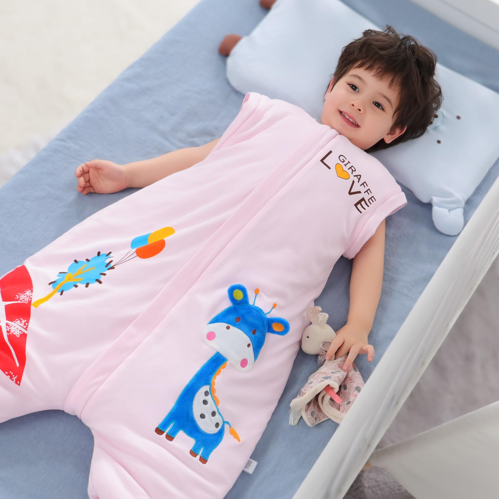 MIKAFEN Sacco nanna a maniche lunghe con piedi 3,5 tog invernale, per bambini - sacco nanna invernale con gambe - 100% cotone, Cervo rosa (18-36 mesi)