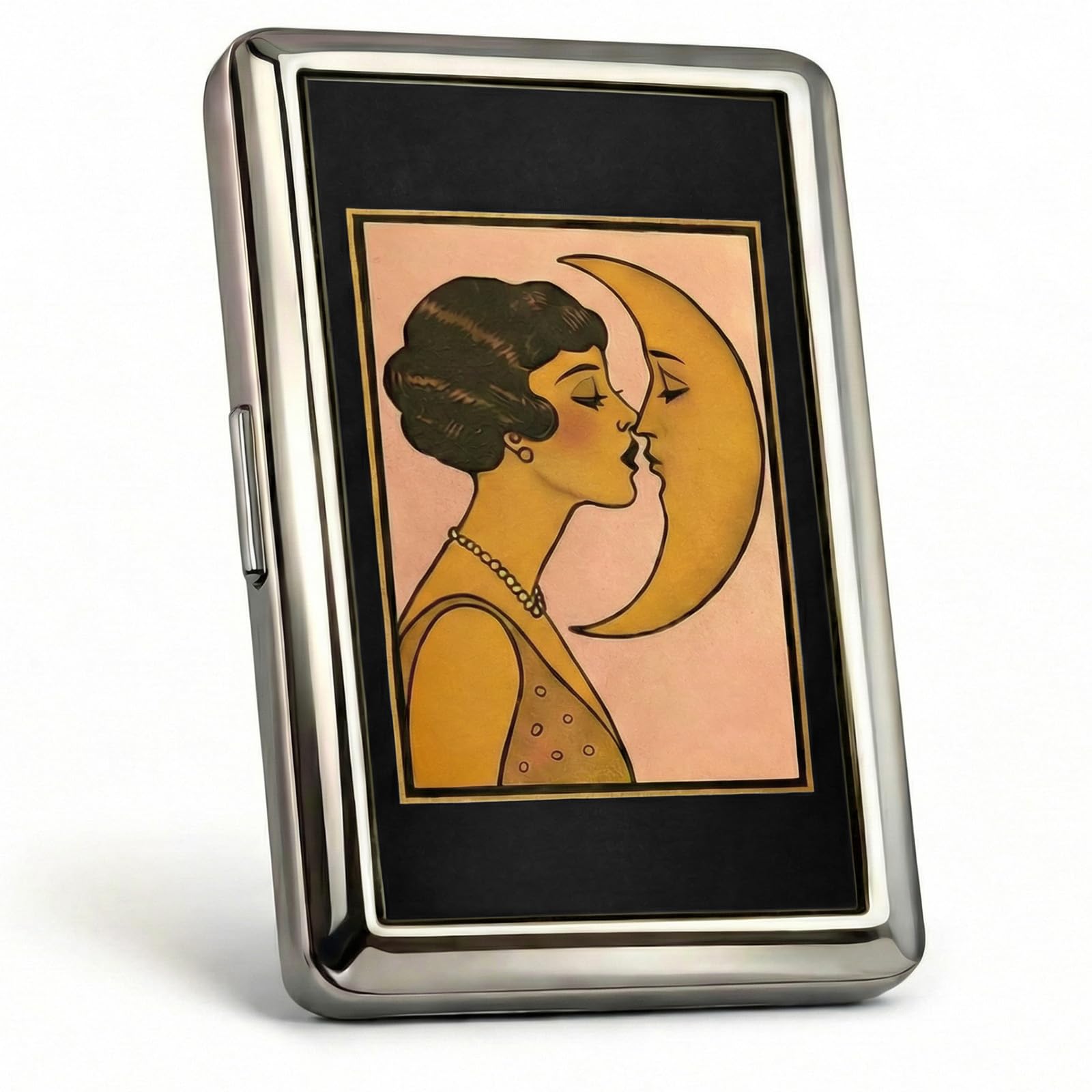 Vintage - Style Versatile Card & Cash Case Art Deco Design Metal Wallet with RFID and Holds King Size / 100s Women and Men Easy Snap Business Card Box for Credit Cards Cash Id Business Cards.