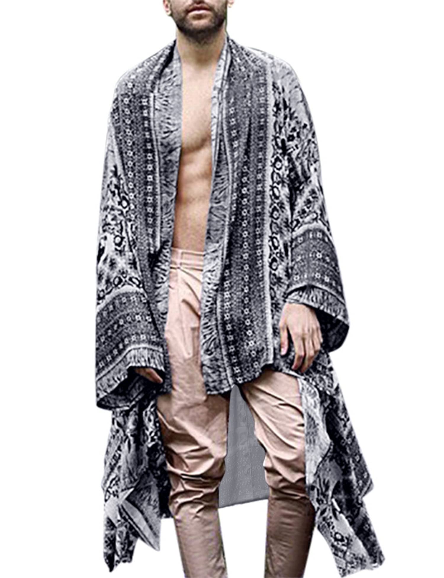 RAGEMALLMen Long Cardigan Loose Open Front Ruffle Shawl Collar Drape Cape Vintage Cloak