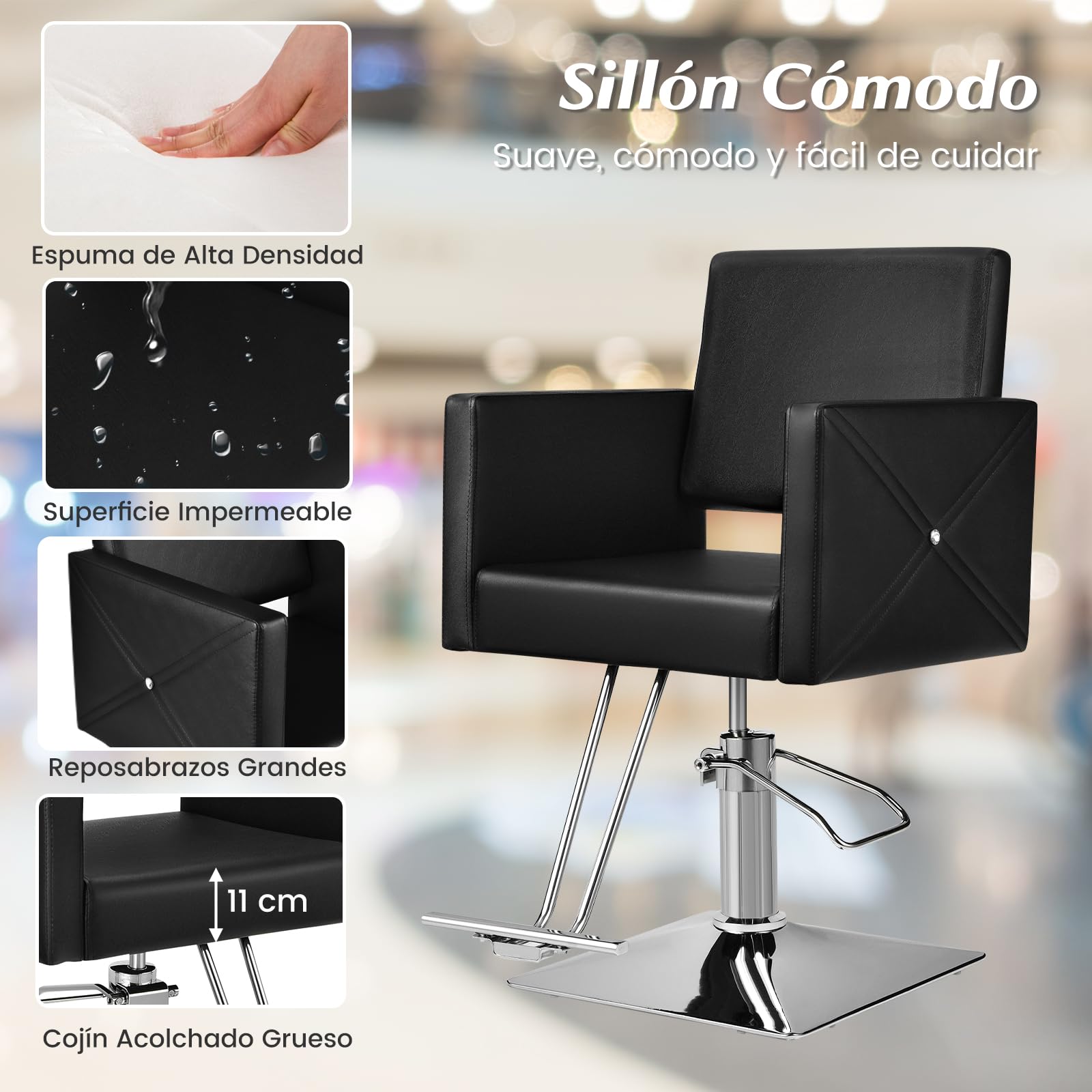 RELAX4LIFE Silla Peluquería Giratorio 360° con Altura Regulable 94,5-110cm, Bomba Hidráulica, Reposabrazos y Reposapiés, Sillón Barbero para Salón de SPA y Belleza, Barbería, Carga 150kg (Negro)