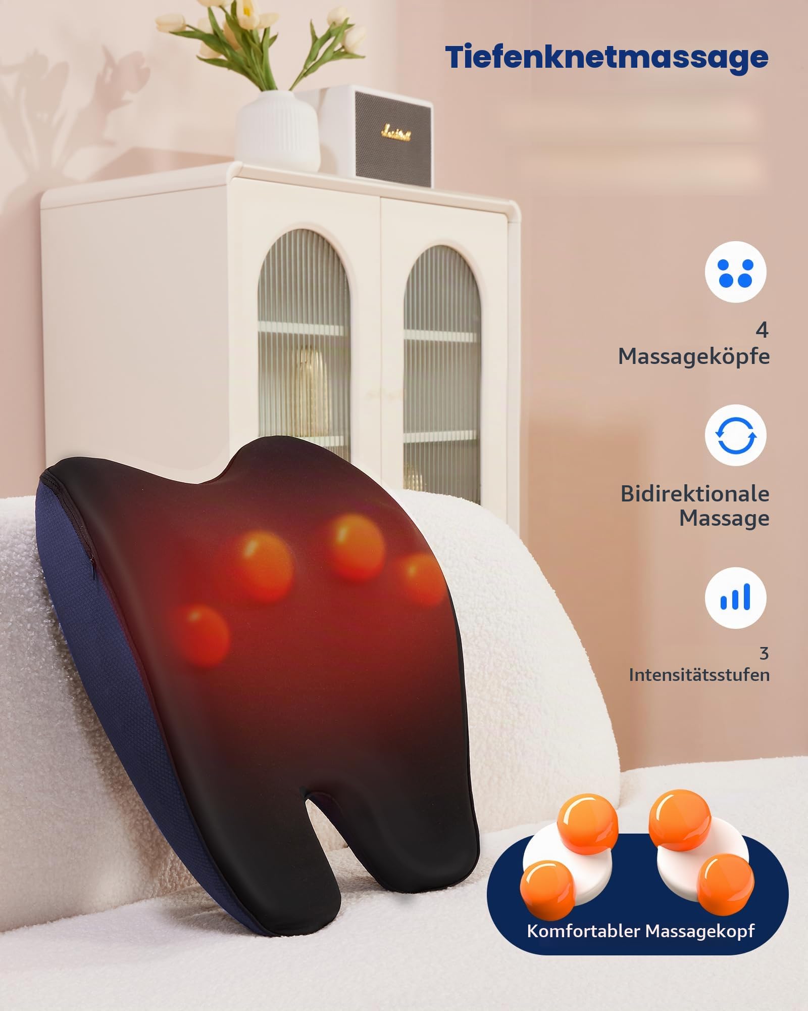 Boriwat Massagekissen, Shiatsu Massagegerät 3 Intensitäten für Nacken Rücken Schulter, Massagegerät mit Wärmefunktion für Frauen Männer Familie