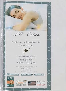 National Allergy 100% Cotton Zippered Euro Pillow Protector 18x18 White - Hypoallergenic Breathable 300TC Cover