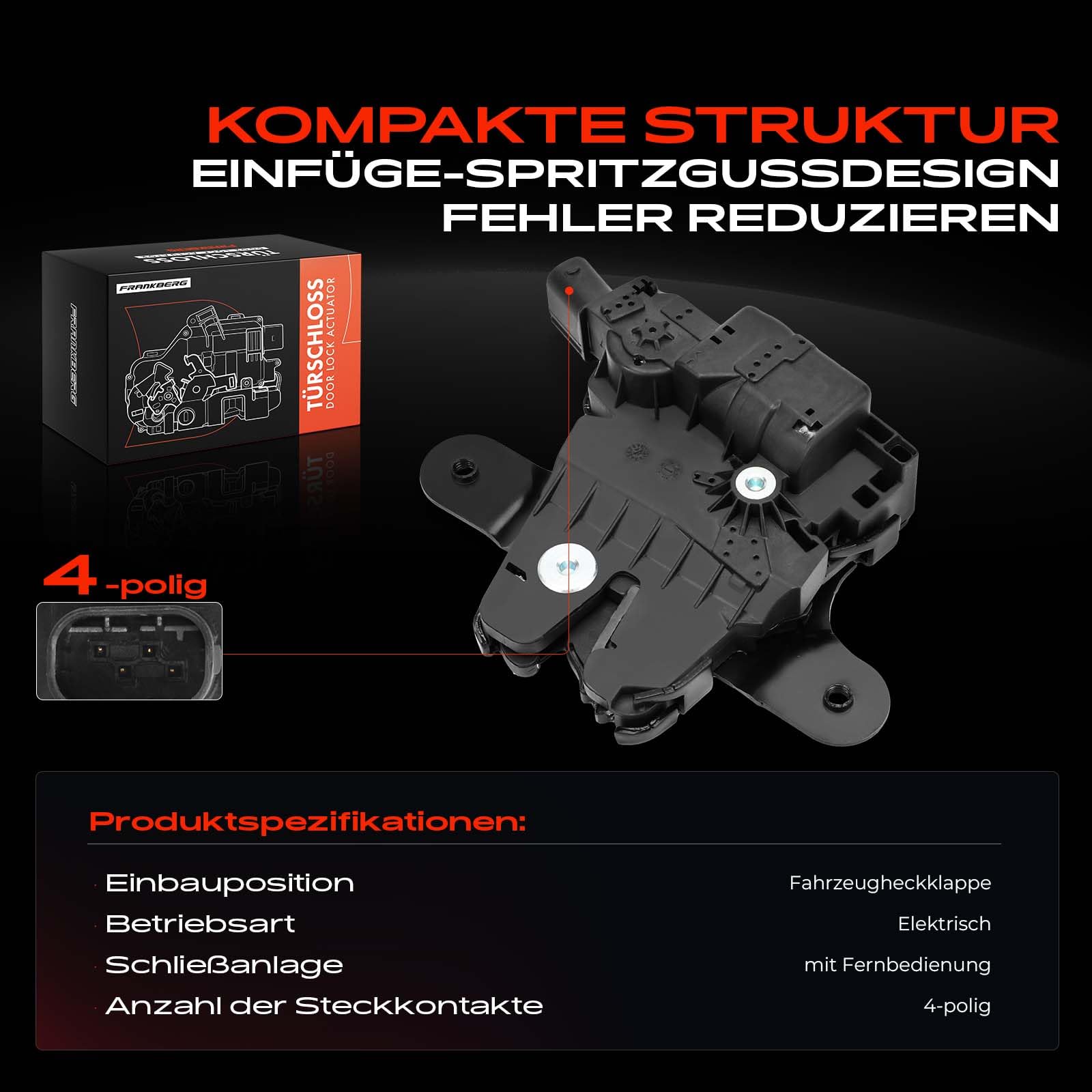 Frankberg Heckklappenschloss Heckklappe Hinten Rechts 4-polig Kompatibel mit M.i.n.i Clubman R55 1.4L-2.0L 2007-2014 M.i.n.i Clubvan R55 1.6L 2.0L 2012-2014 Replace# 754459
