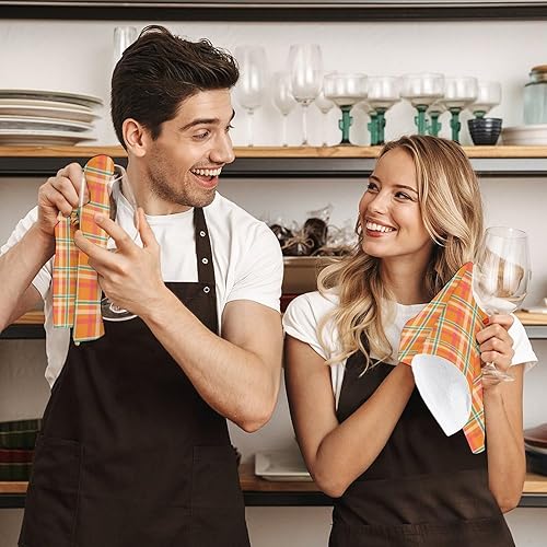 Miniatura 7 de Decorative Hand Towels for Bathroom - Retro Orange White Plaid Print Soft Absorbent Small Bath Hand Towels for Kitchen, Farmhouse, Spa, Hotel, Guest