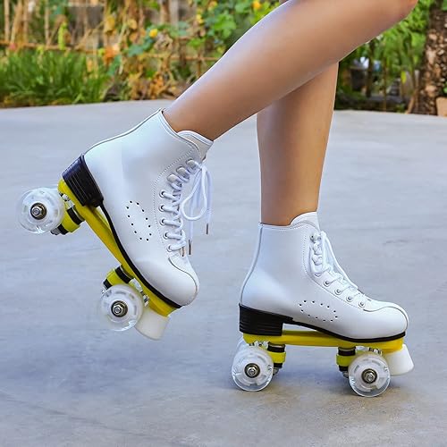 Miniatura 4 de Patines para hombres y mujeres, patines Derby negros con 4 ruedas brillantes, patines clásicos de doble fila para interiores y exteriores
